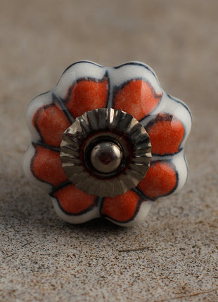 Well Designed White Dresser Cabinet Knob With Orange Flower