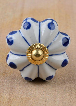 White Floral Ceramic Cabinet Knobs With Blue Design
