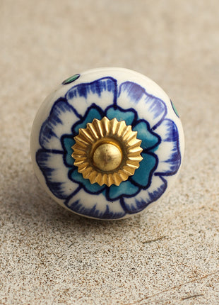 Stylish White And Turquoise Ceramic Cabinet Knob