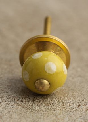 Yellow Round Knob With White Polka Dots