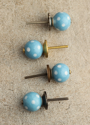 Turquoise Cabinet Knob With White Polka Dots