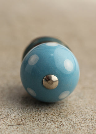 Turquoise Cabinet Knob With White Polka Dots