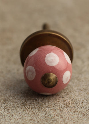 Pink Ceramic Drawer Knob With White Polka Dots