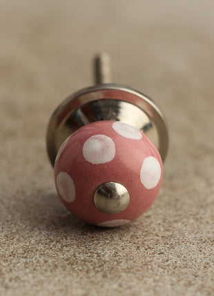 Pink Ceramic Drawer Knob With White Polka Dots