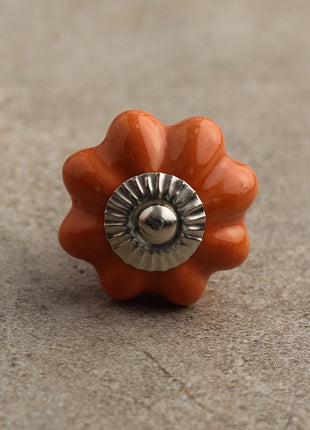 Solid Orange Handmade Flower Shape Ceramic Cabinet Knobs