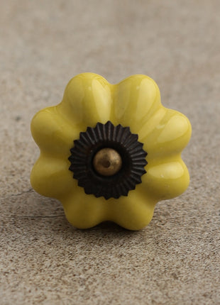 Solid Yellow Handmade Flower Shape Ceramic Cabinet Knob