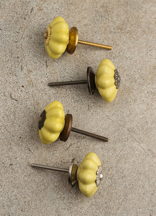 Solid Yellow Handmade Flower Shape Ceramic Cabinet Knob