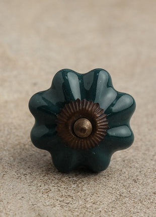 Dark Green Flower Shaped Ceramic Drawer Knob
