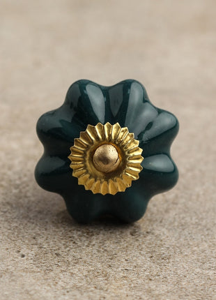 Dark Green Flower Shaped Ceramic Drawer Knob