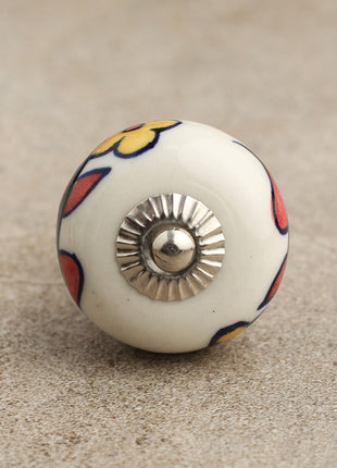 White Round Kitchen Cabinet Knob With Multicolor Flowers