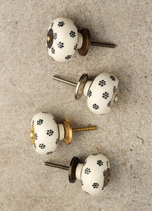 Unique White Royal Ceramic Cabinet Knob With Small Black Flowers