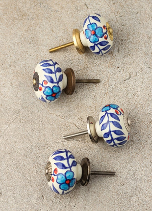 Stylish White Ceramic Cabinet Knob With Multicolor Print
