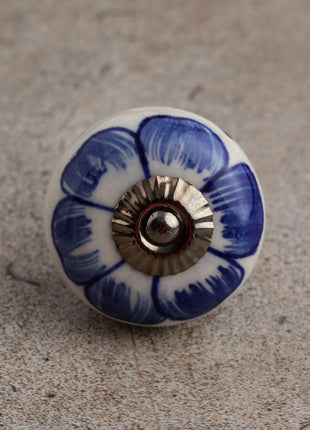 Designer White Ceramic Drawer Cabinet Knob With Blue flower