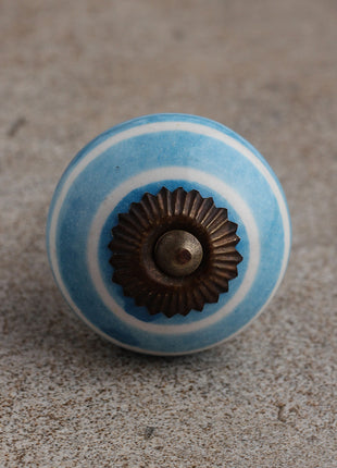 Turquoise And White Spiral Hand Painted Cabinet Knob