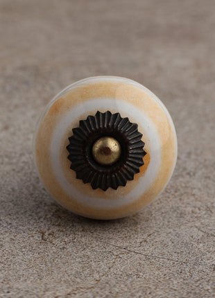 Stylish White Ceramic Cabinet Knob With Yellow Spiral