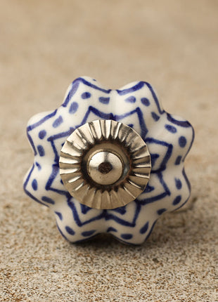Floral White Royal Ceramic Door Knob With Blue Print