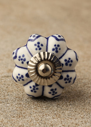Flower Shaped White And Blue Designer Ceramic Cabinet Knob