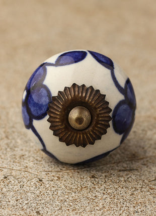 Stylish White Cabinet knob with Blue Leaves