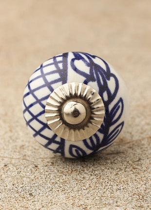 White Ceramic Drawer Cabinet Knob With Blue Floral Design