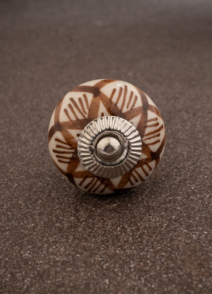 White Ceramic Knob with Brown Flower