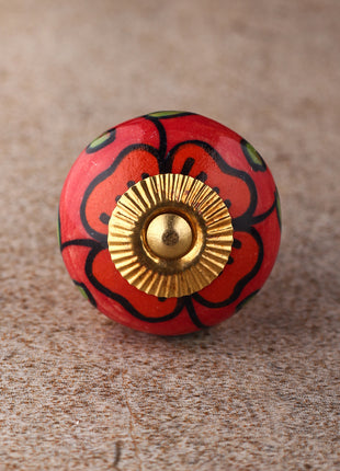 Red Base Ceramic Drawer Knob With Multicolor Print