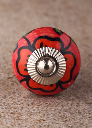 Red Base Ceramic Drawer Knob With Multicolor Print
