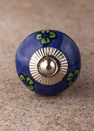 Elegant Blue Ceramic Cabinet Knob With Green Flowers