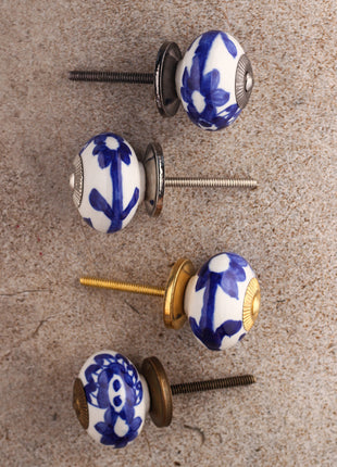 Stylish White Cabinet knob with Blue Print