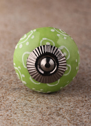 Stylish Green Ceramic Dresser Knob With White Print