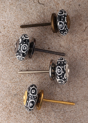 Black Ceramic Cabinet Knob With White Cracked Embossed Design