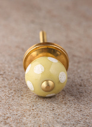 Lime Yellow Drawer Cabinet Knob With White Polka Dots