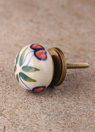 White Round Ceramic Dresser Cabinet Knob With Multicolor Print