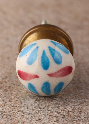Elegant White Ceramic Door Knob With Turquoise And Red Flowers
