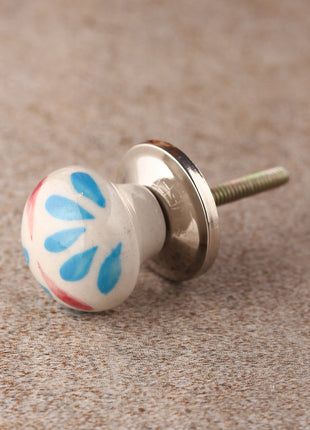 Elegant White Ceramic Door Knob With Turquoise And Red Flowers