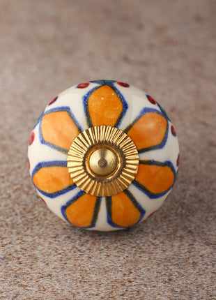 Well Designed White Base Ceramic Cabinet Knob With Yellow Flower
