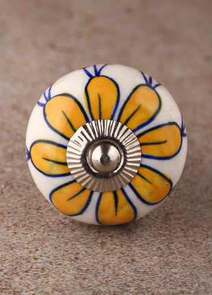 Elegant White Base Ceramic Door Knob With Yellow Flower