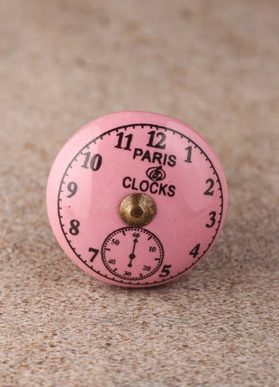 Round Pink Clock Ceramic Drawer Knob