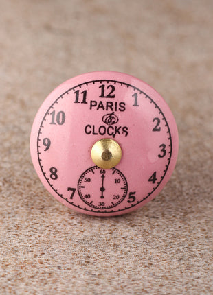 Round Pink Clock Ceramic Drawer Knob