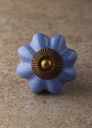 Cracked Blue Flower Shaped Ceramic Drawer Knob