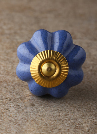 Cracked Blue Flower Shaped Ceramic Drawer Knob