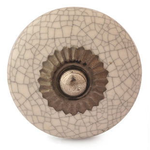 Cream Cracked Round Ceramic Dresser Cabinet Knob