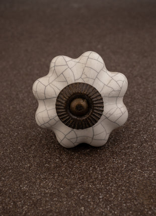 White Cracked Flower Shaped Ceramic Cabinet Knob