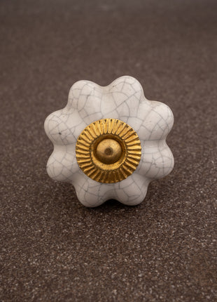 White Cracked Flower Shaped Ceramic Cabinet Knob