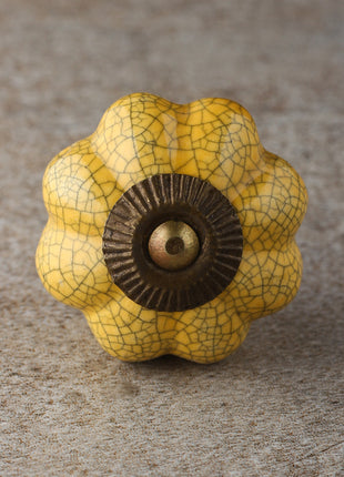 Yellow Cracked Flower Shaped Ceramic Cabinet Knob