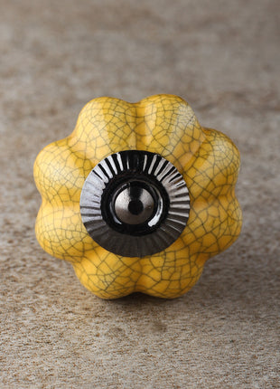 Yellow Cracked Flower Shaped Ceramic Cabinet Knob