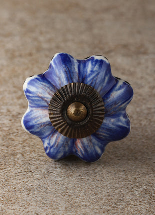 Designer White Ceramic Drawer Cabinet Knob With Blue Flower