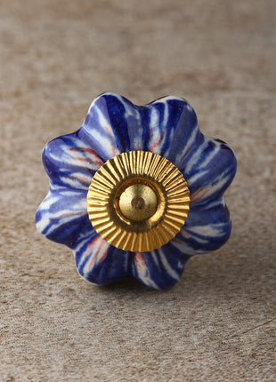 Designer White Ceramic Drawer Cabinet Knob With Blue Flower