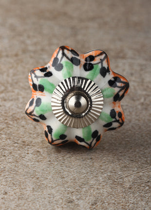 Flower Shaped White Ceramic Knob With Multicolor Designs