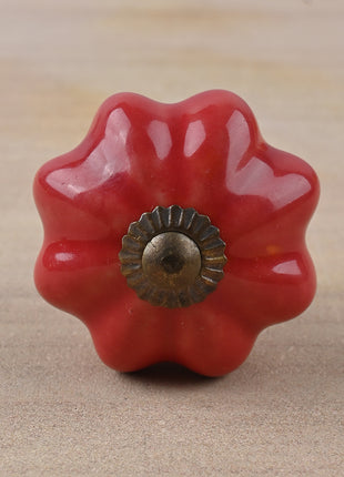 Red Flower Shaped Ceramic Kitchen Cabinet Knob