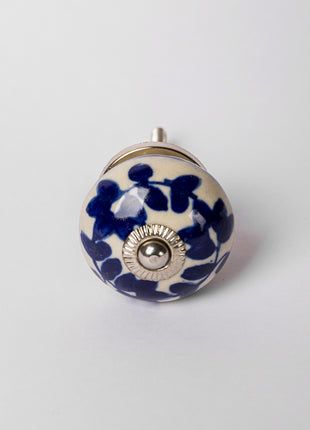 Elegant Blue Floral Pattern On White Ceramic Door Knob